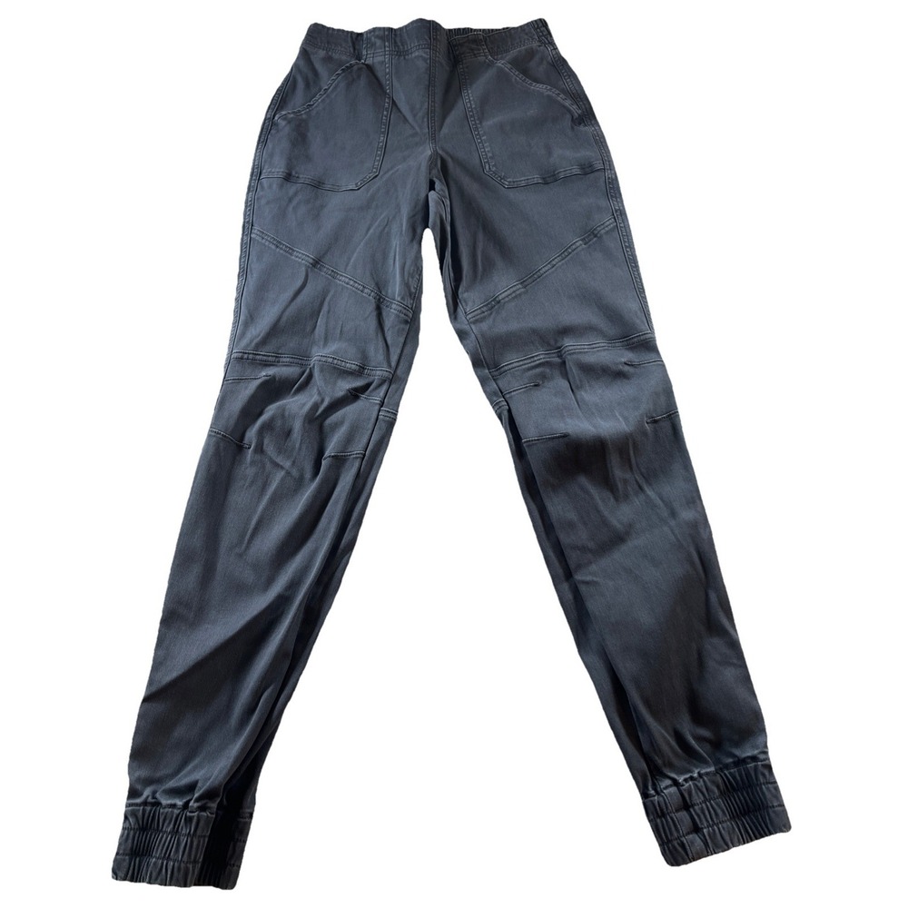 Spanx Stretch Twill Cargo Jogger Jeans Womens Size M Gray Pockets Ankle Zip